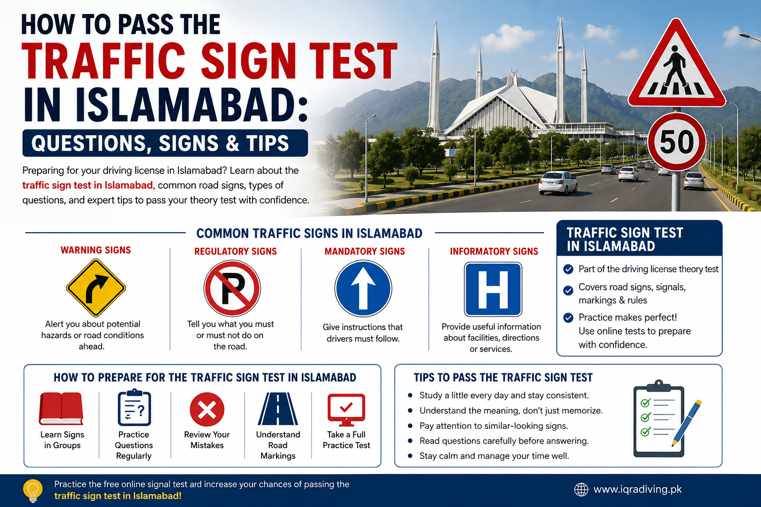 Traffic sign test in Islamabad with common road signs and preparation tips