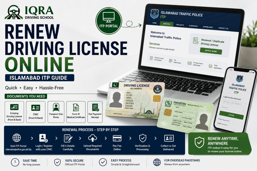Renew driving license online in Islamabad through the ITP portal