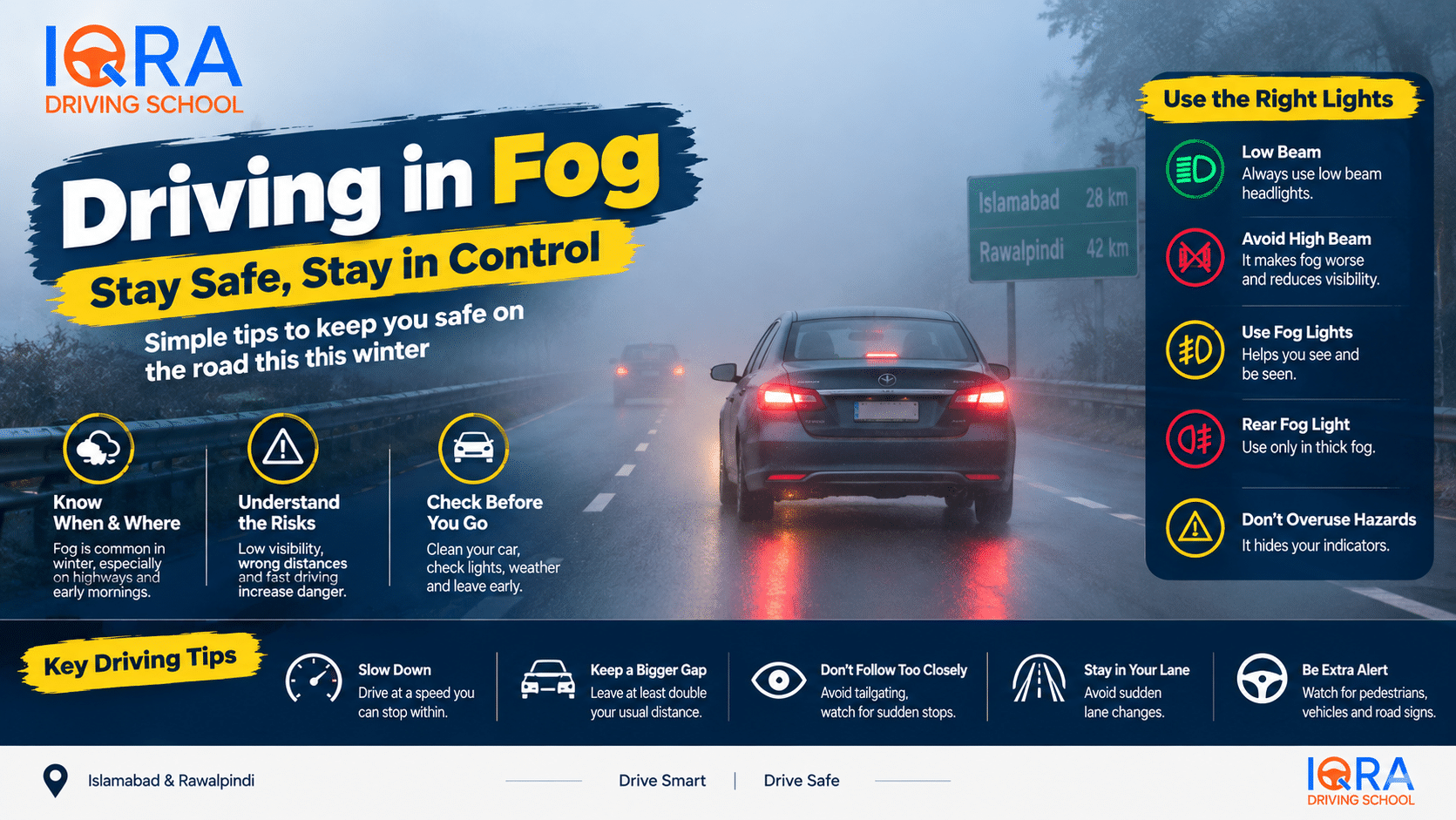 Driving in fog safety tips for Islamabad and Rawalpindi roads